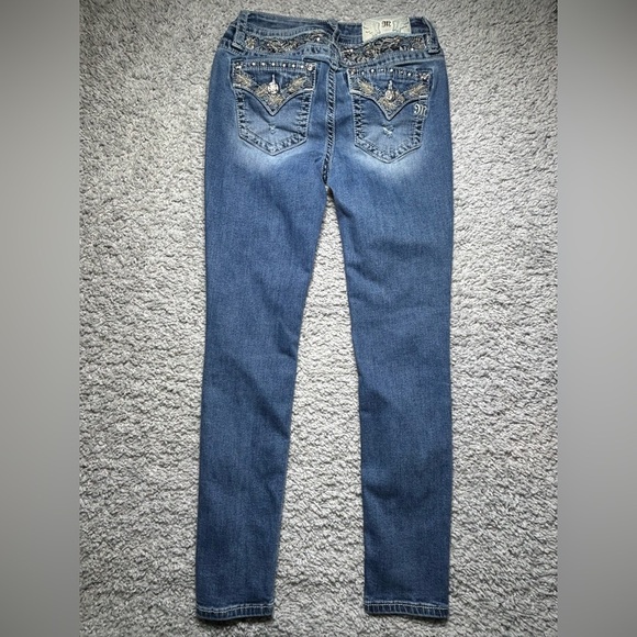 Miss Me Jeans Womens 27 Mid Rise Skinny Regular Wash Embroidered Gems Big Stitch - Picture 4 of 6